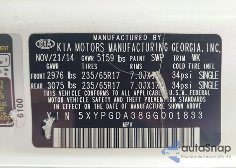 2016 Kia Sorento 2.4L Lx from USA, damaged, VIN 5XYPGDA38GG001833